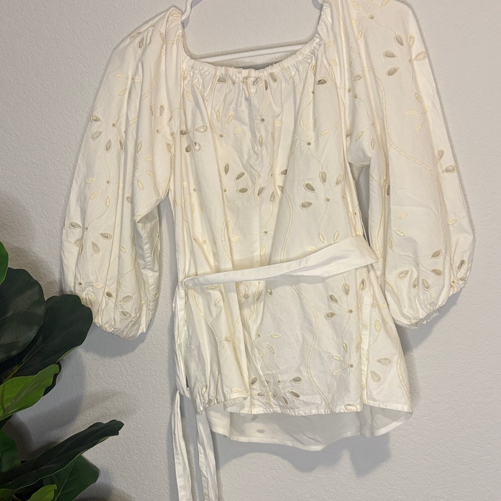 River Island Cream Embroidered Blouse neutral coastal feminine - Picture 7 of 8
